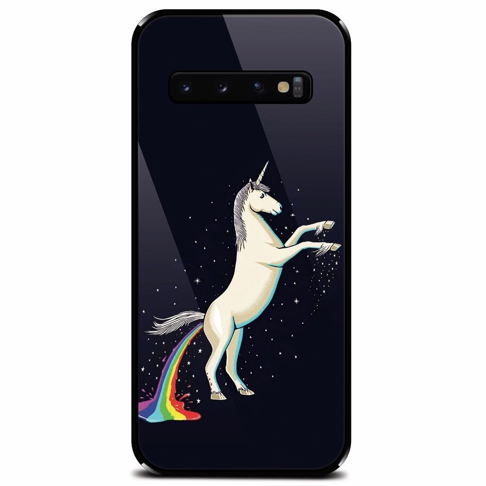 Husa din sticla securizata pentru Samsung Galaxy S10 Plus, Unicorn Shitting Rainbows