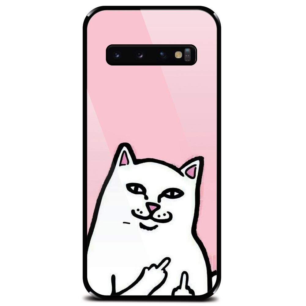 Husa din sticla securizata pentru Samsung Galaxy S10 Plus, White Cat