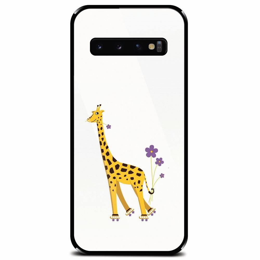Husa din sticla securizata pentru Samsung Galaxy S10 Plus, Rollerskating Girafe Illustration
