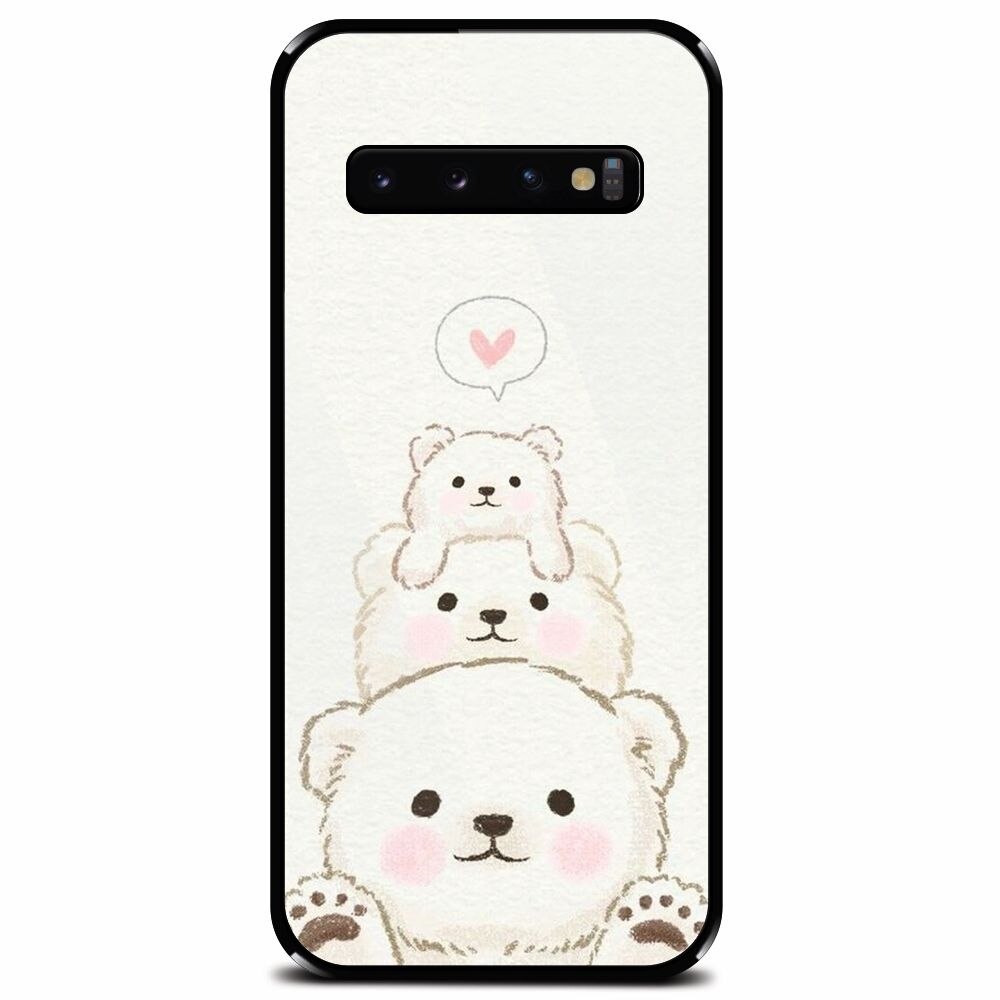Husa din sticla securizata pentru Samsung Galaxy S10, Bear Family