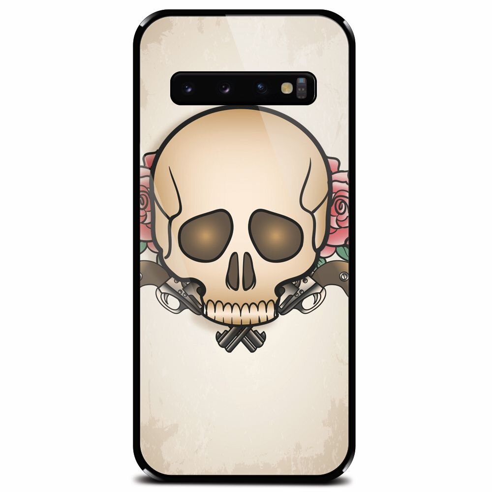Husa din sticla securizata pentru Samsung Galaxy S10 Plus, Skulls And Roses
