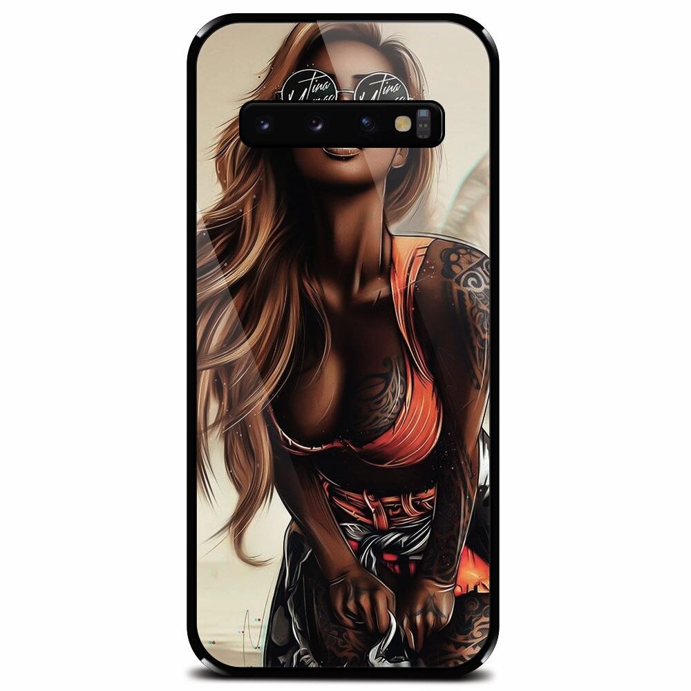 Husa din sticla securizata pentru Samsung Galaxy S10 Plus, Tattoed Girl