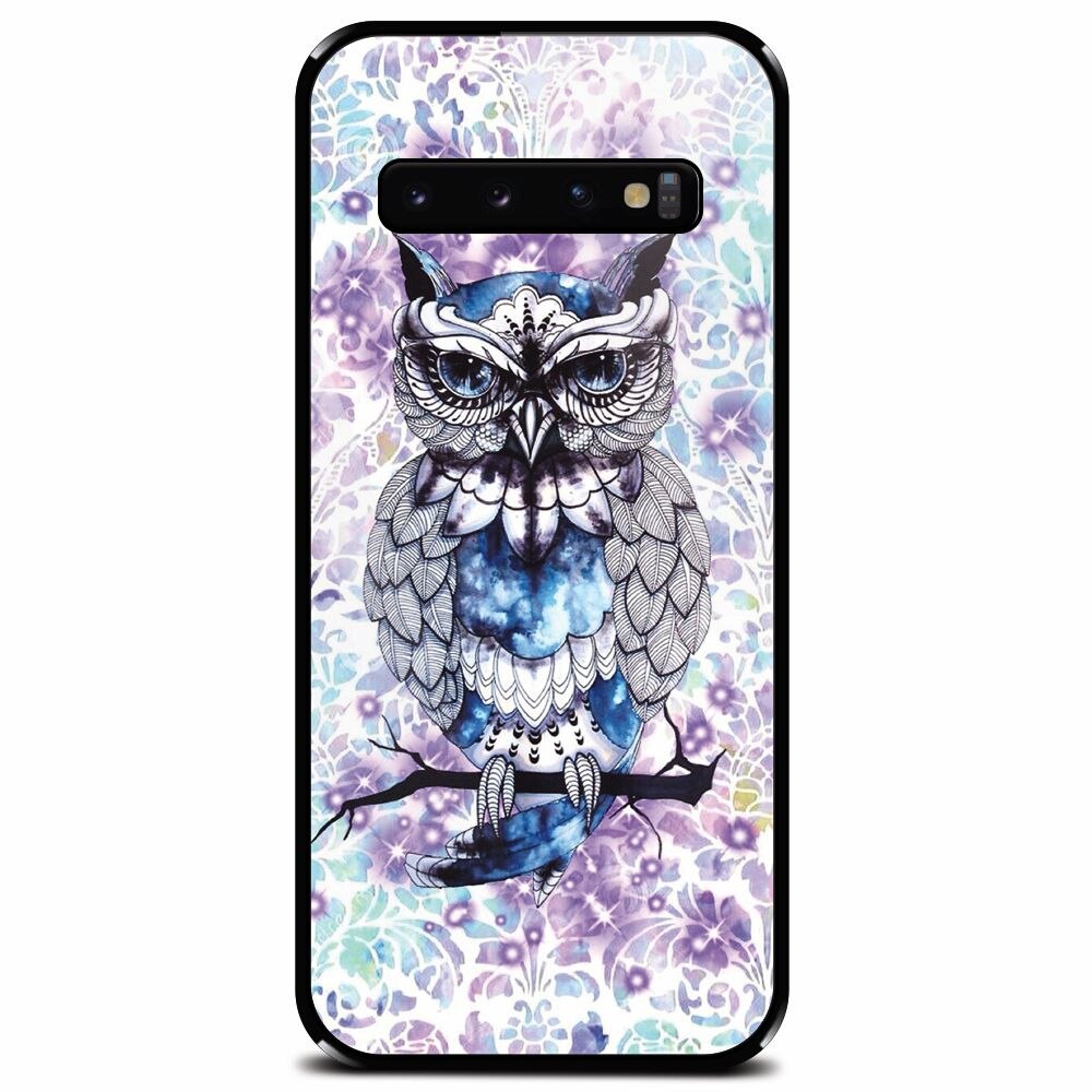 Husa din sticla securizata pentru Samsung Galaxy S10, Abstract Owl