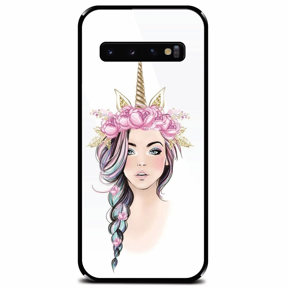 Husa din sticla securizata pentru Samsung Galaxy S10, Unicorn Girl