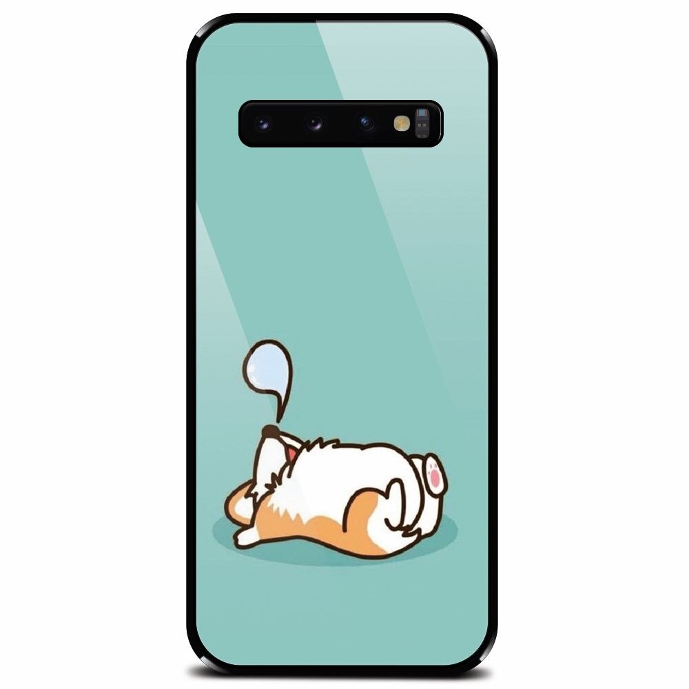 Husa din sticla securizata pentru Samsung Galaxy S10, Cute Corgi