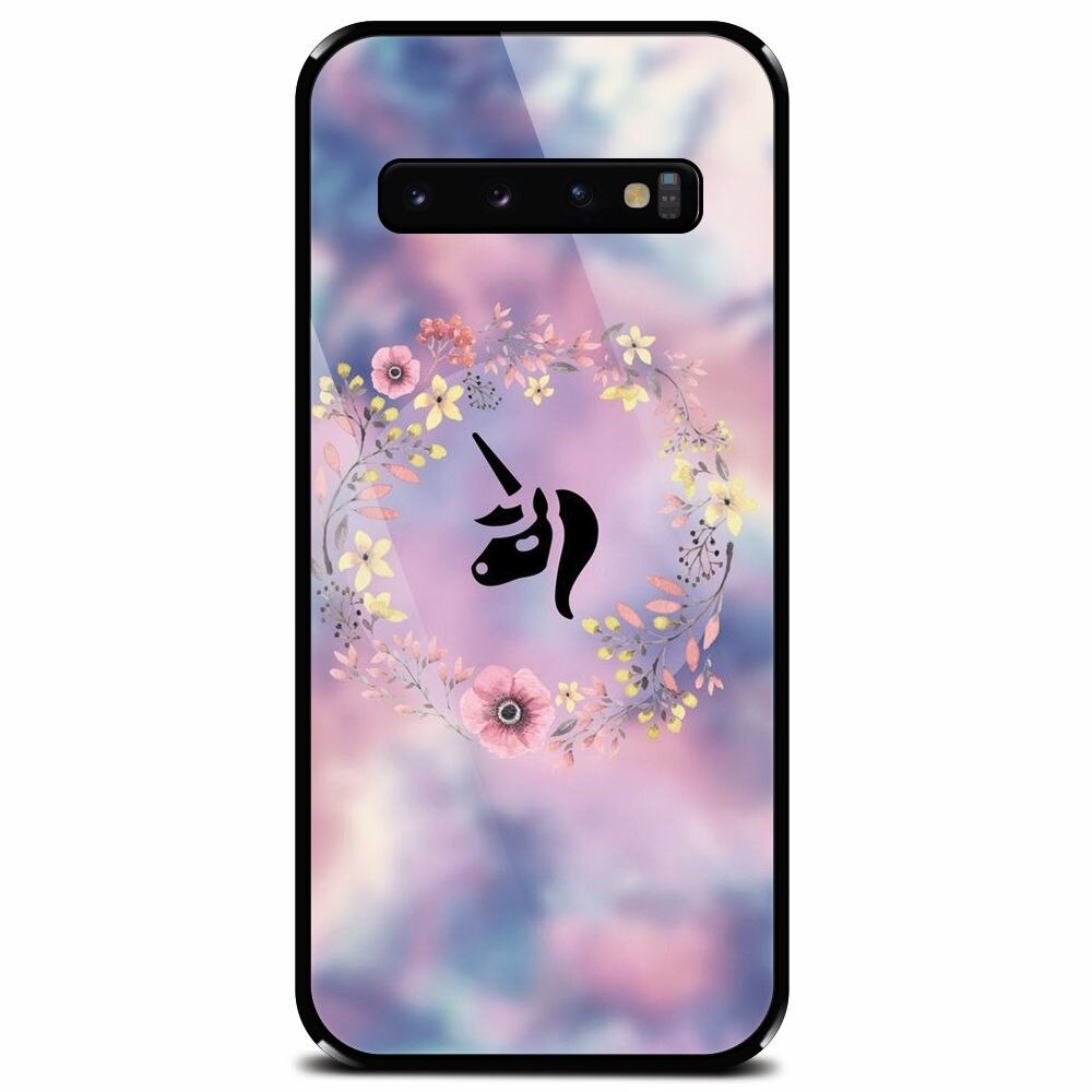 Husa din sticla securizata pentru Samsung Galaxy S10 Plus, Unicorn Icon
