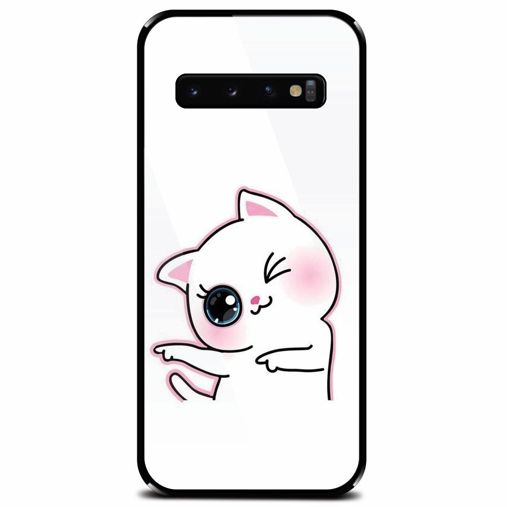Husa din sticla securizata pentru Samsung Galaxy S10, Cute Kitty