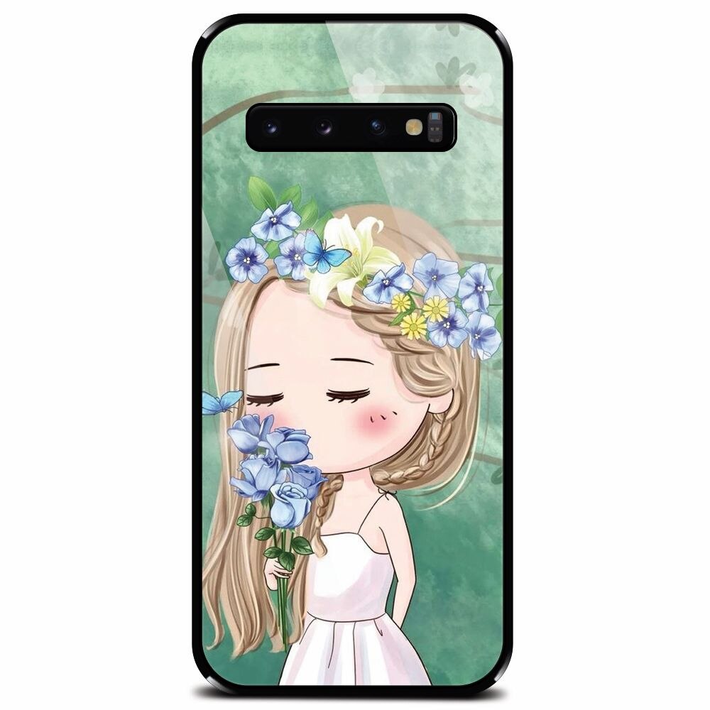 Husa din sticla securizata pentru Samsung Galaxy S10 Plus, Girl