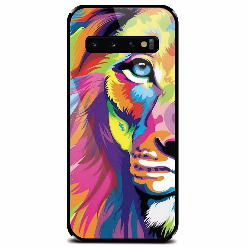 Husa din sticla securizata pentru Samsung Galaxy S10, Colorfull Lion 002