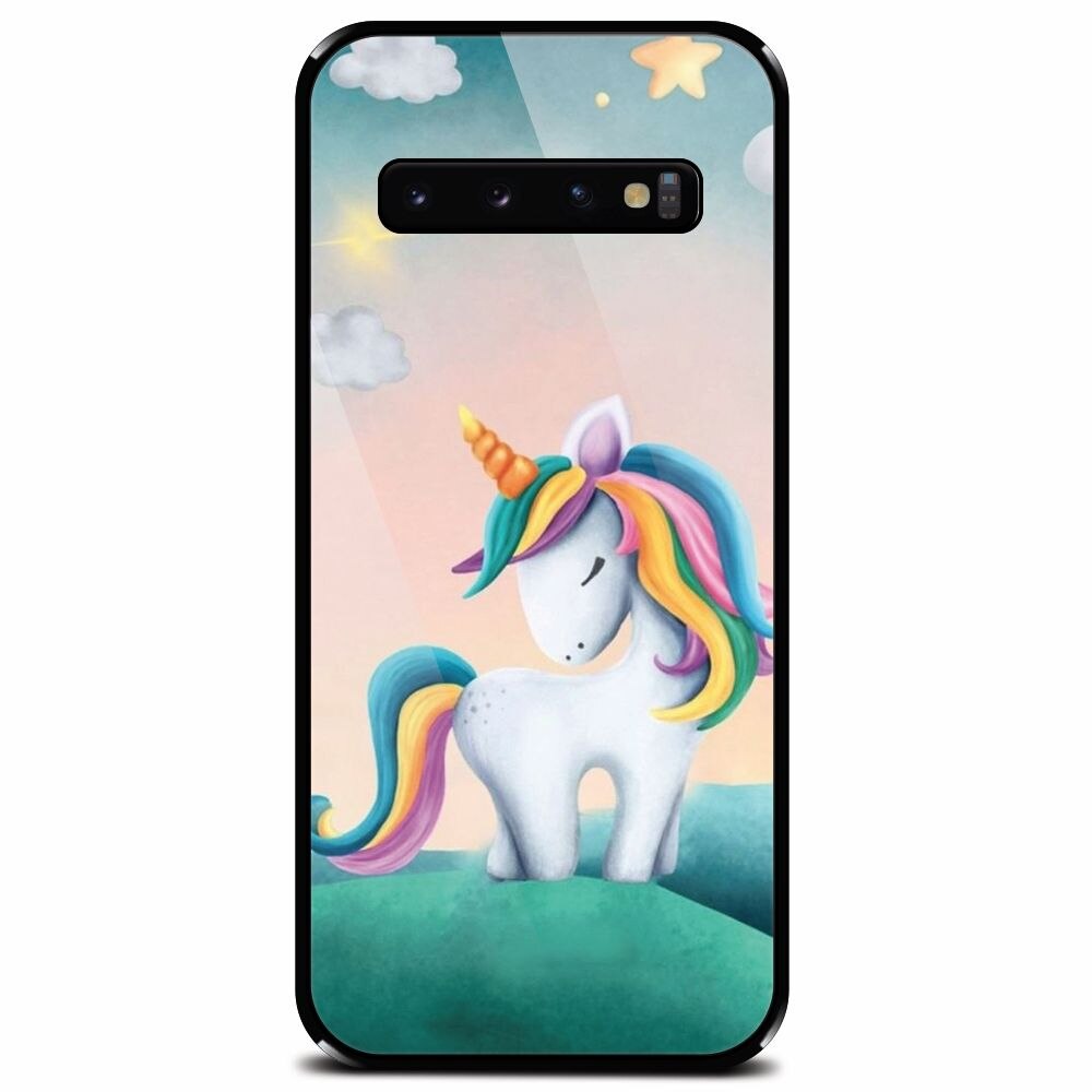 Husa din sticla securizata pentru Samsung Galaxy S10 Plus, Magic Unicorn