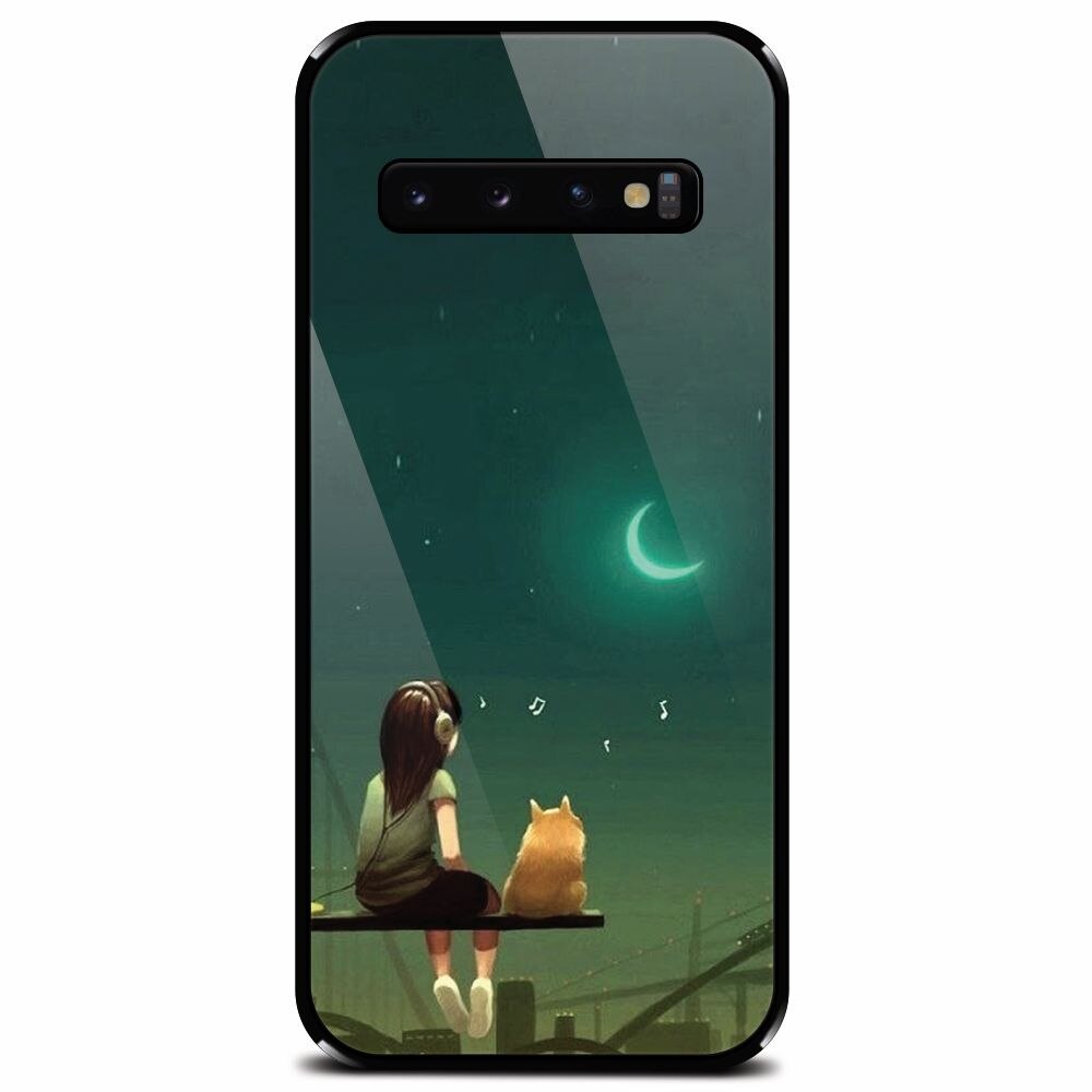 Husa din sticla securizata pentru Samsung Galaxy S10, Cat And Girl