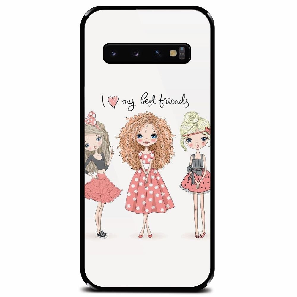 Husa din sticla securizata pentru Samsung Galaxy S10 Plus, I Love My Best Friends