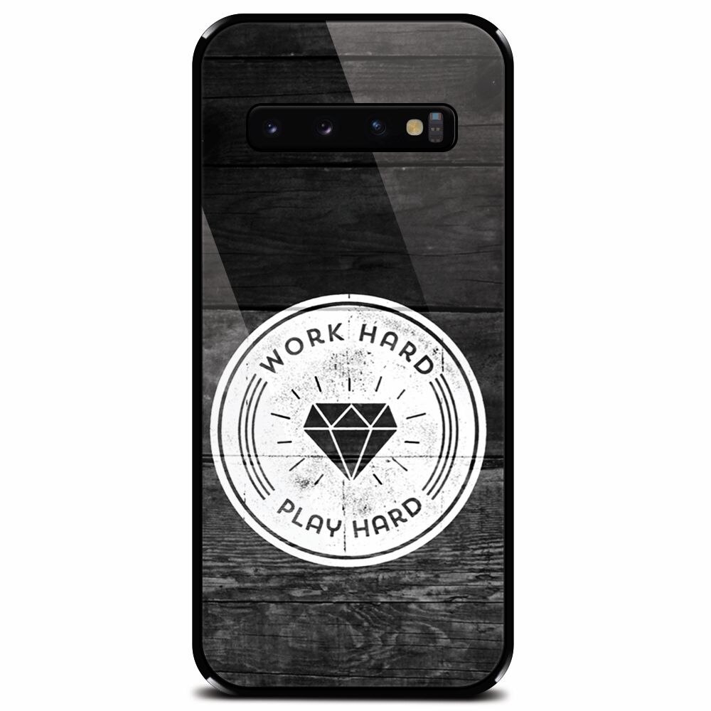 Husa din sticla securizata pentru Samsung Galaxy S10 Plus, Work Hard Play Hard
