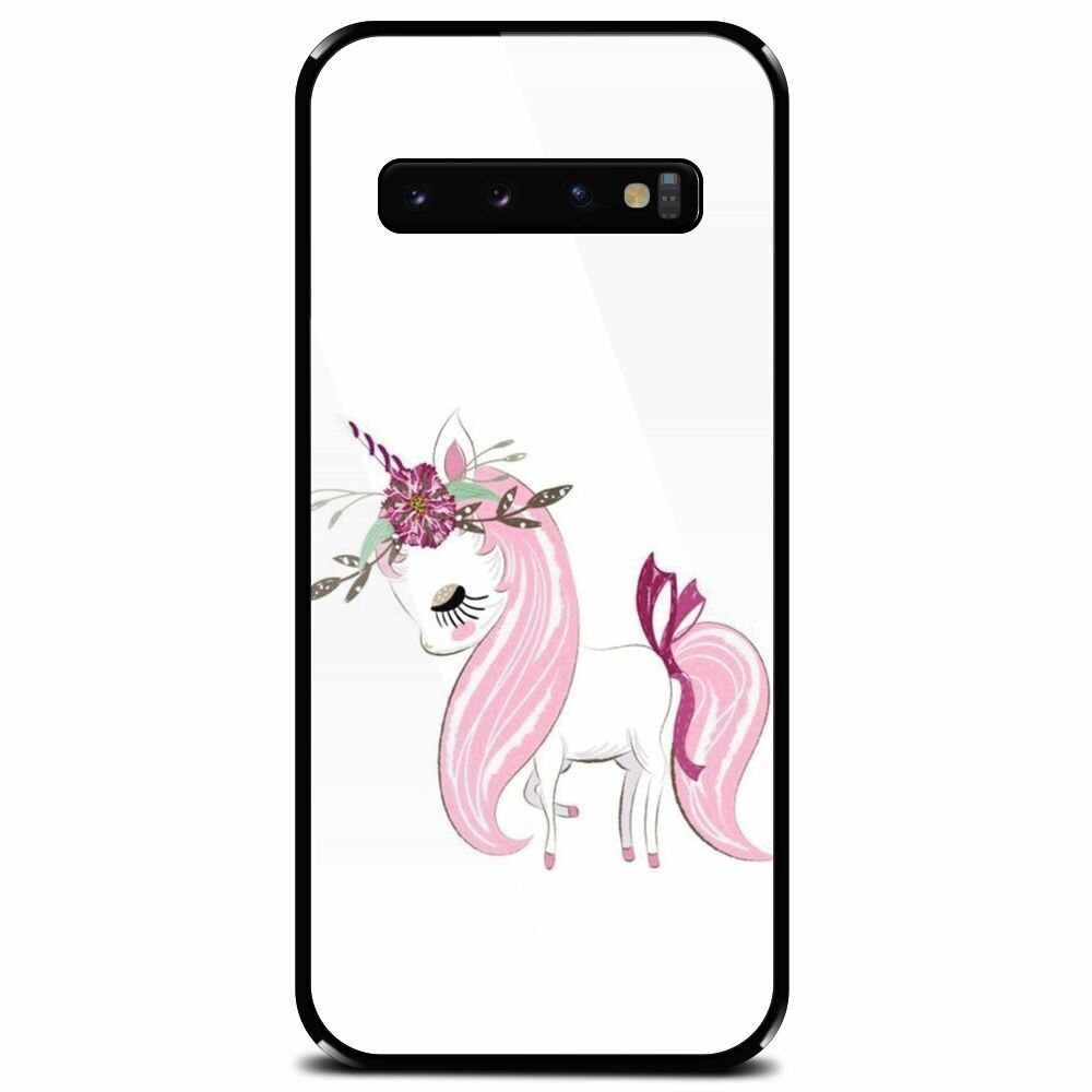 Husa din sticla securizata pentru Samsung Galaxy S10 Plus, Unicorn