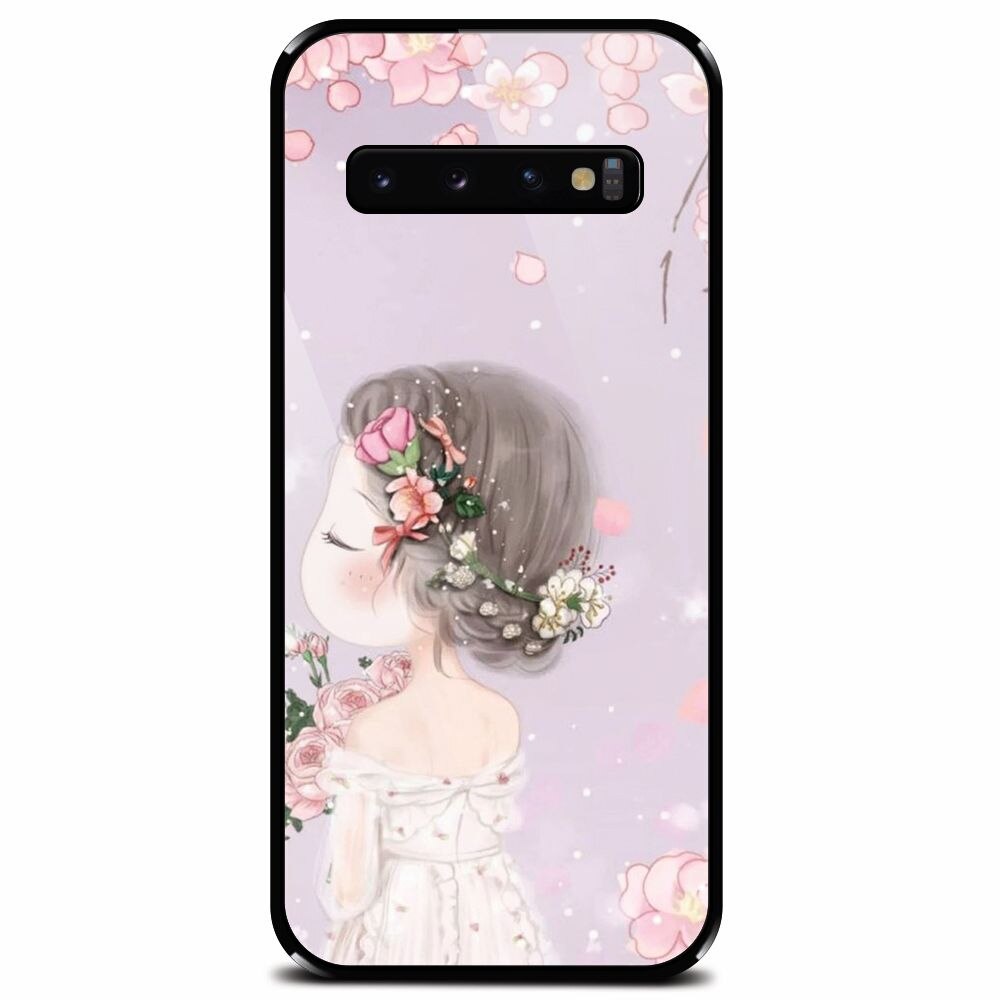 Husa din sticla securizata pentru Samsung Galaxy S10 Plus, Girl 001