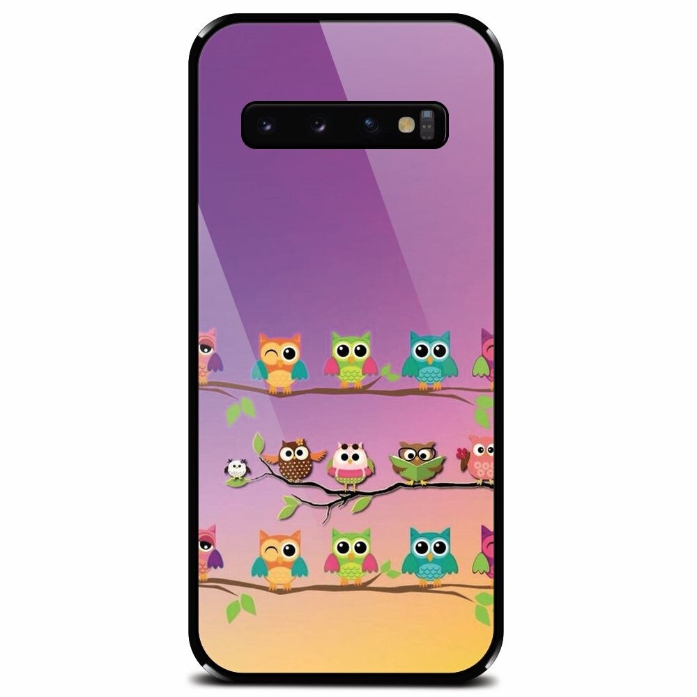 Husa din sticla securizata pentru Samsung Galaxy S10, Owls