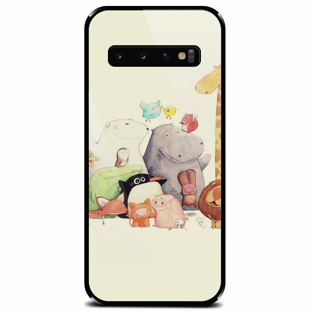 Husa din sticla securizata pentru Samsung Galaxy S10 Plus, Cute Cartoon Animals