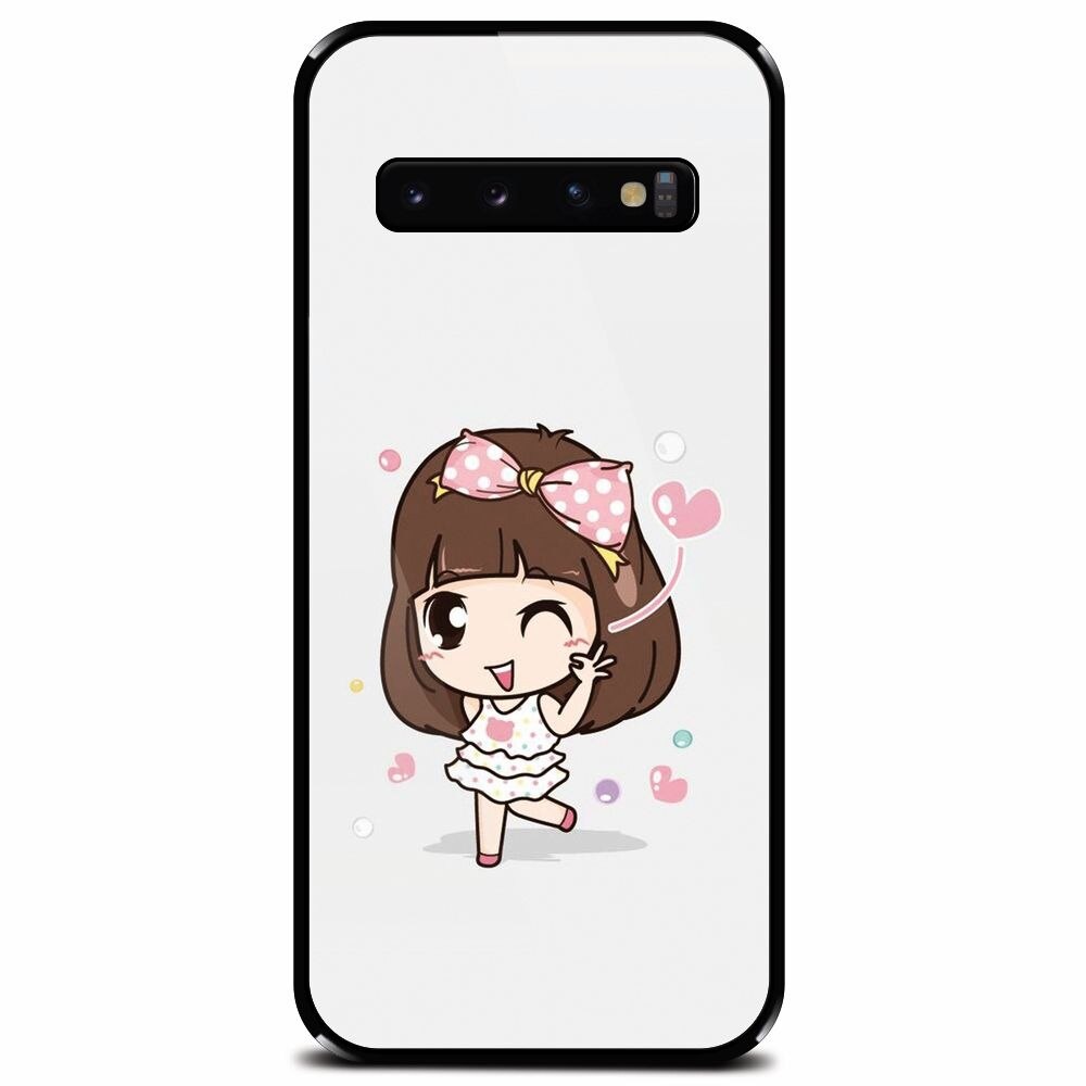 Husa din sticla securizata pentru Samsung Galaxy S10, Happy Girl
