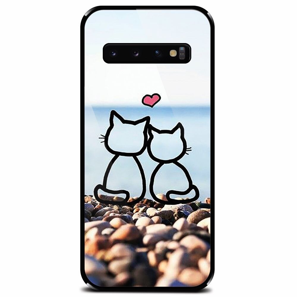 Husa din sticla securizata pentru Samsung Galaxy S10 Plus, In Love Cats