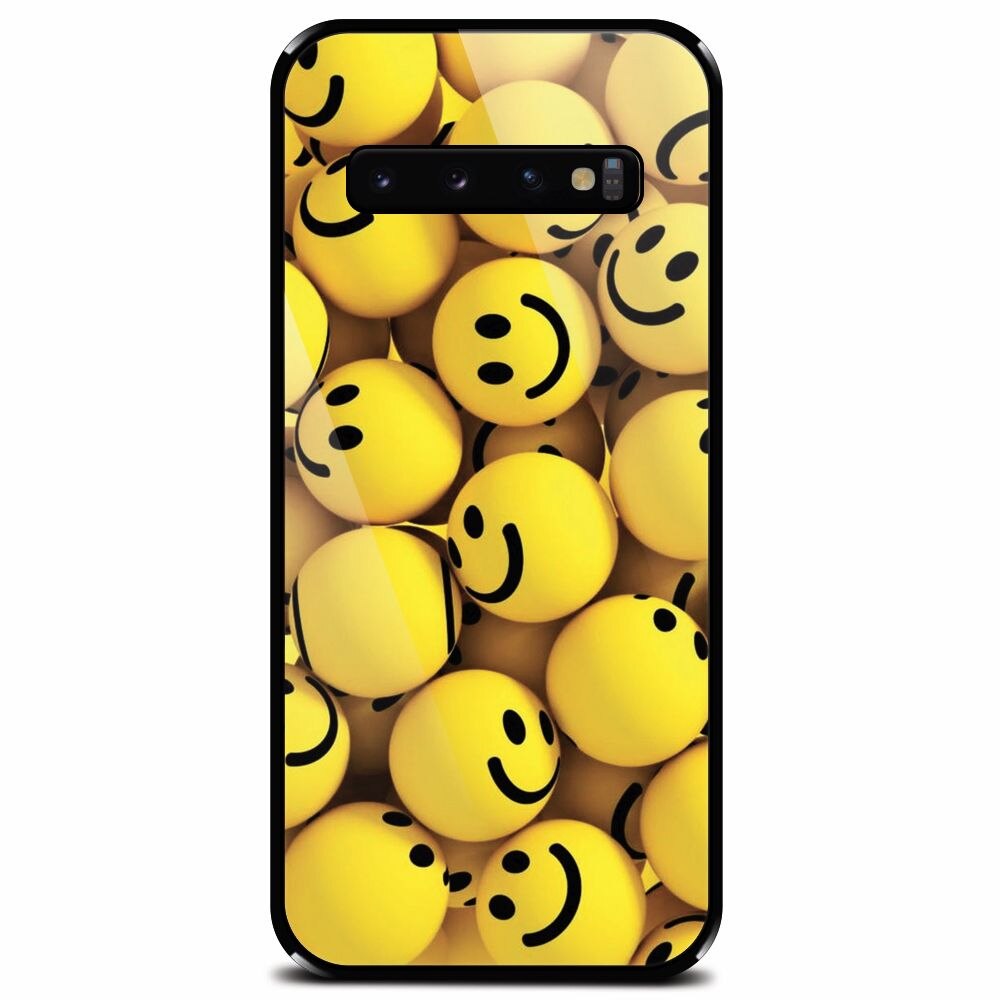Husa din sticla securizata pentru Samsung Galaxy S10 Plus, Smiles 002