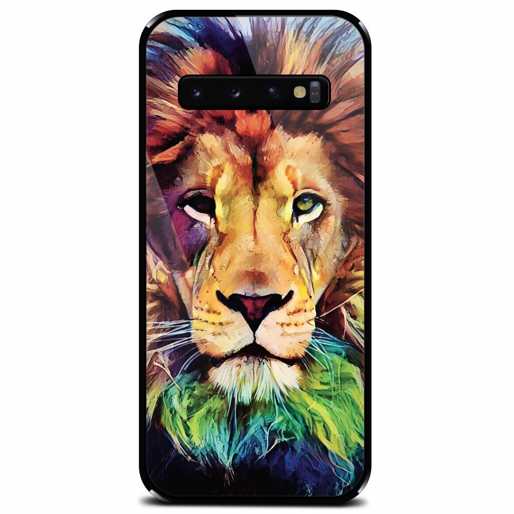 Husa din sticla securizata pentru Samsung Galaxy S10, Colorfull Lion