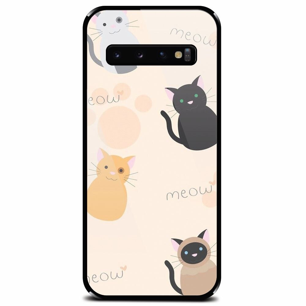 Husa din sticla securizata pentru Samsung Galaxy S10, Meow