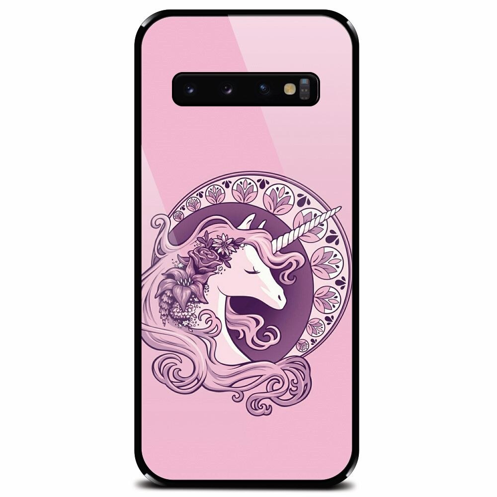 Husa din sticla securizata pentru Samsung Galaxy S10, Purple Unicorn