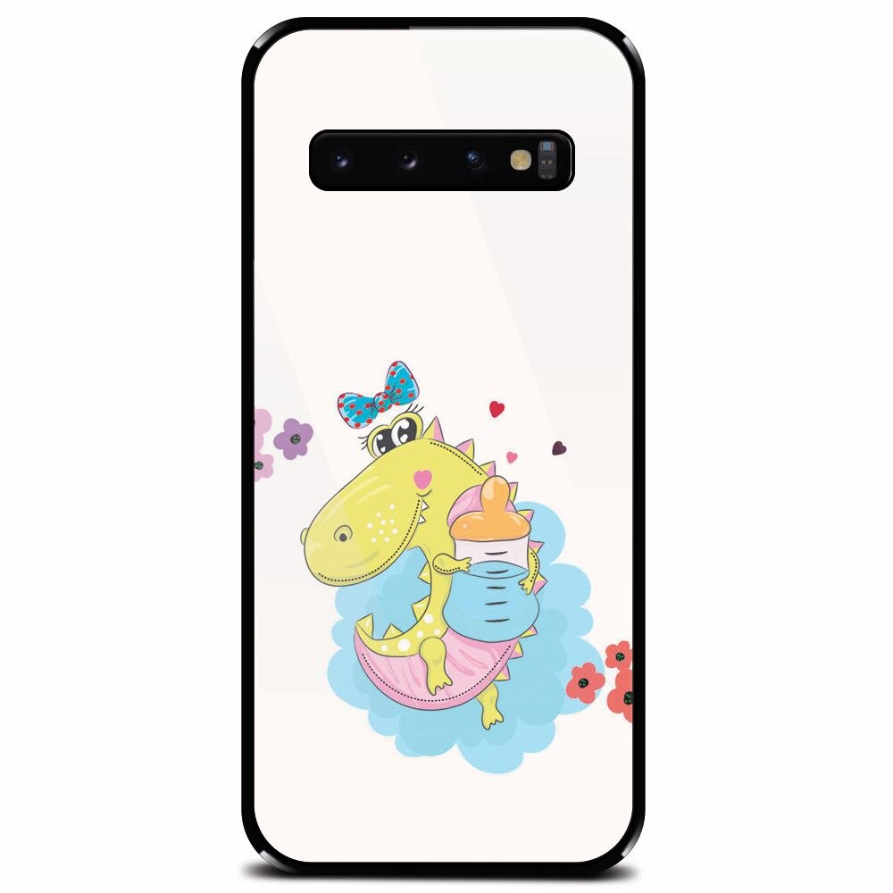 Husa din sticla securizata pentru Samsung Galaxy S10 Plus, Bebe Crocodil