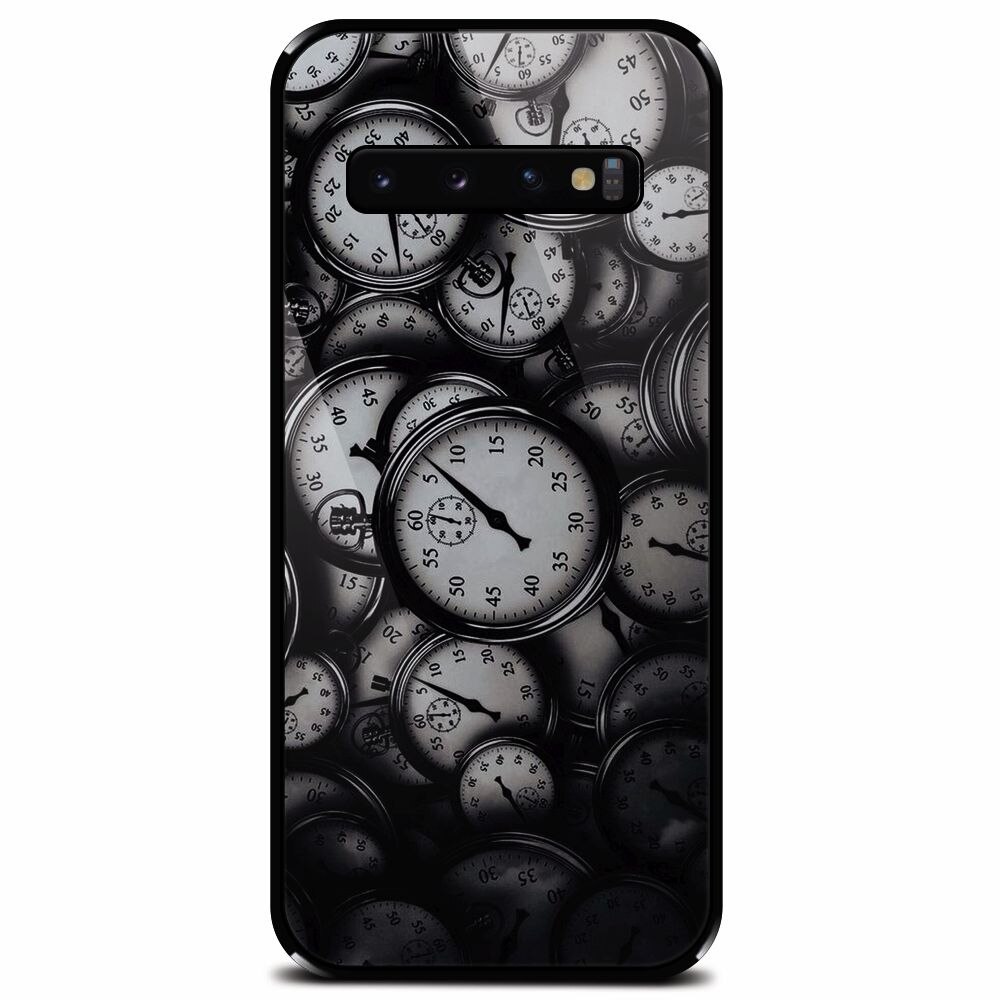 Husa din sticla securizata pentru Samsung Galaxy S10, Clocks Bw