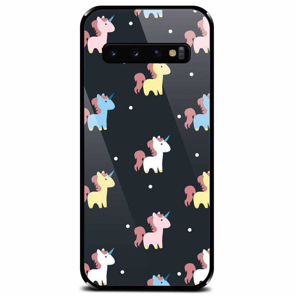 Husa din sticla securizata pentru Samsung Galaxy S10, Unicorns
