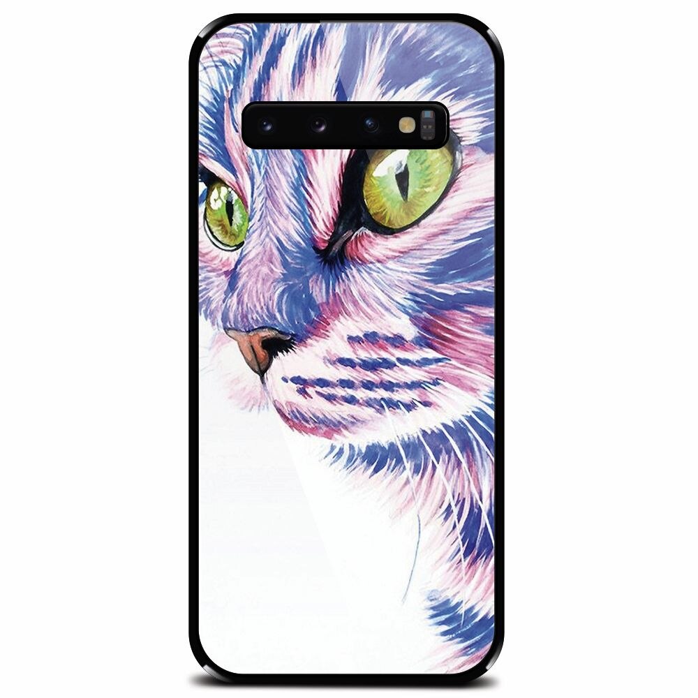 Husa din sticla securizata pentru Samsung Galaxy S10, Colorfull Cat