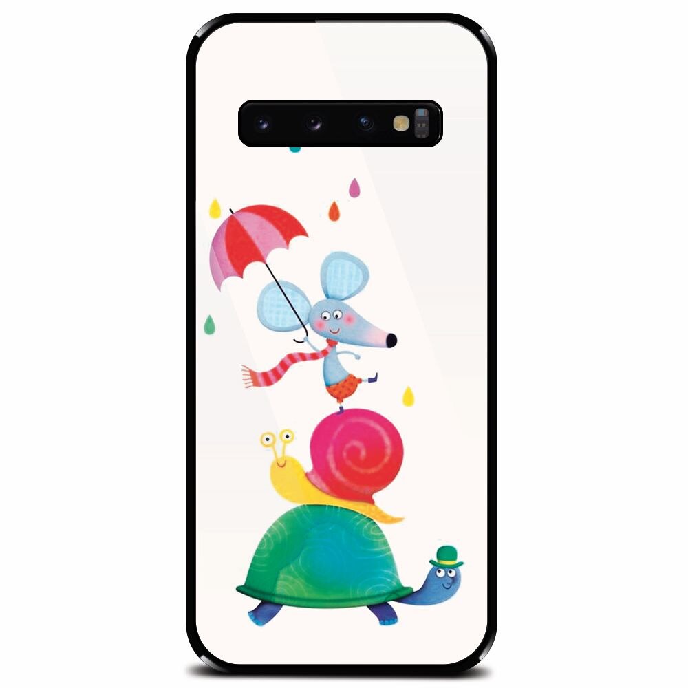 Husa din sticla securizata pentru Samsung Galaxy S10 Plus, Happy Animals