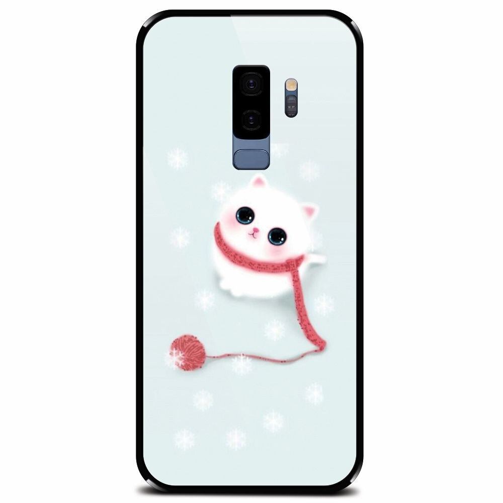 Husa din sticla securizata pentru Samsung Galaxy S9 Plus, Cute Cat