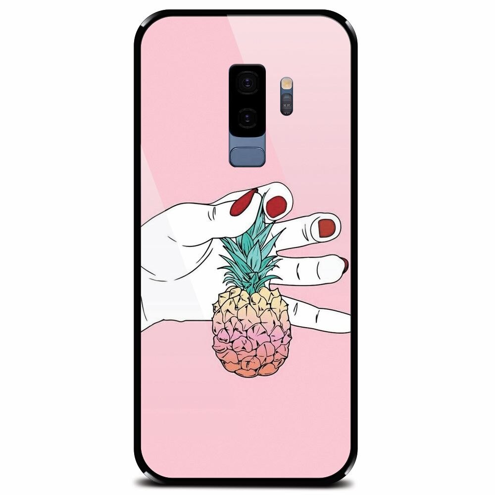 Husa din sticla securizata pentru Samsung Galaxy S9 Plus, Rainbow Pinepple