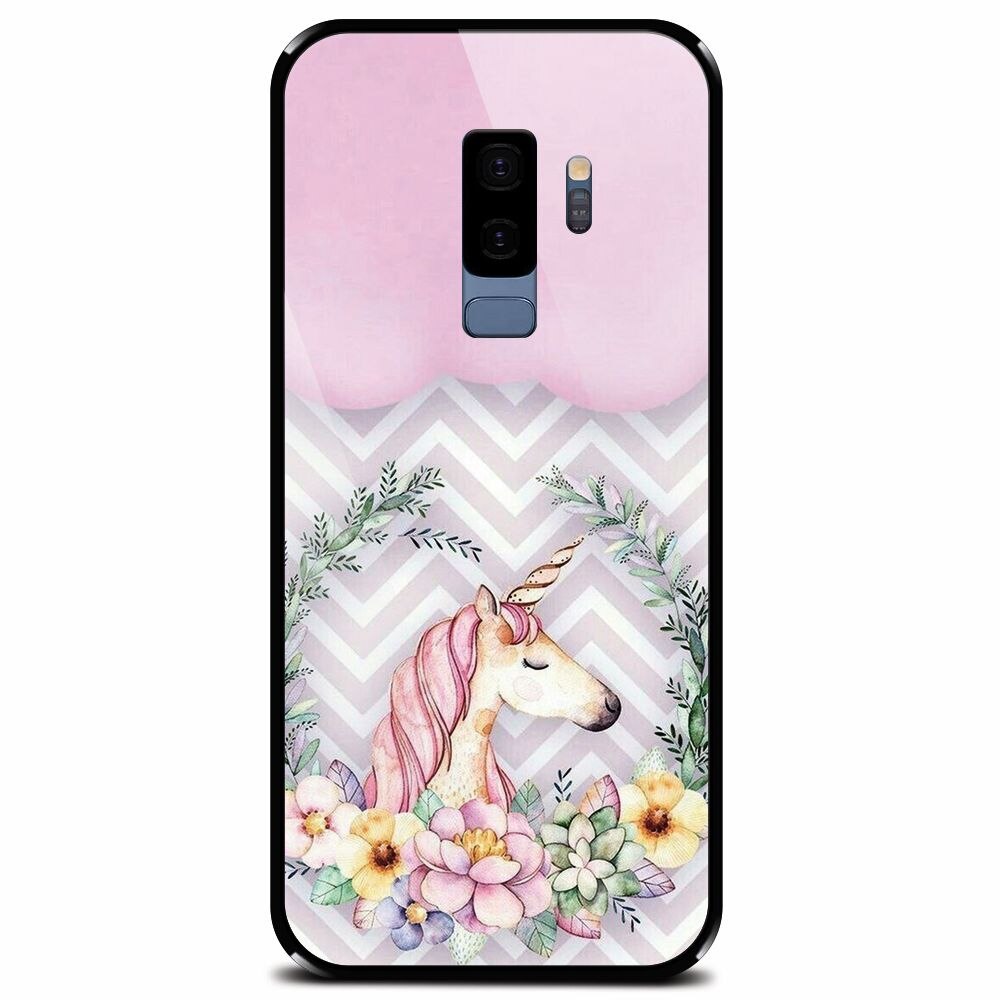 Husa din sticla securizata pentru Samsung Galaxy S9 Plus, Aesthetic Unicorn