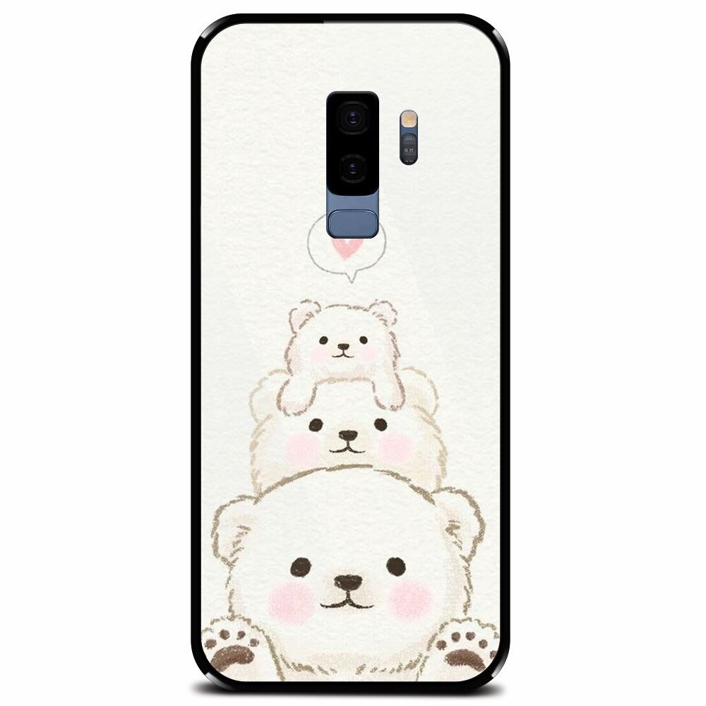Husa din sticla securizata pentru Samsung Galaxy S9 Plus, Bear Family