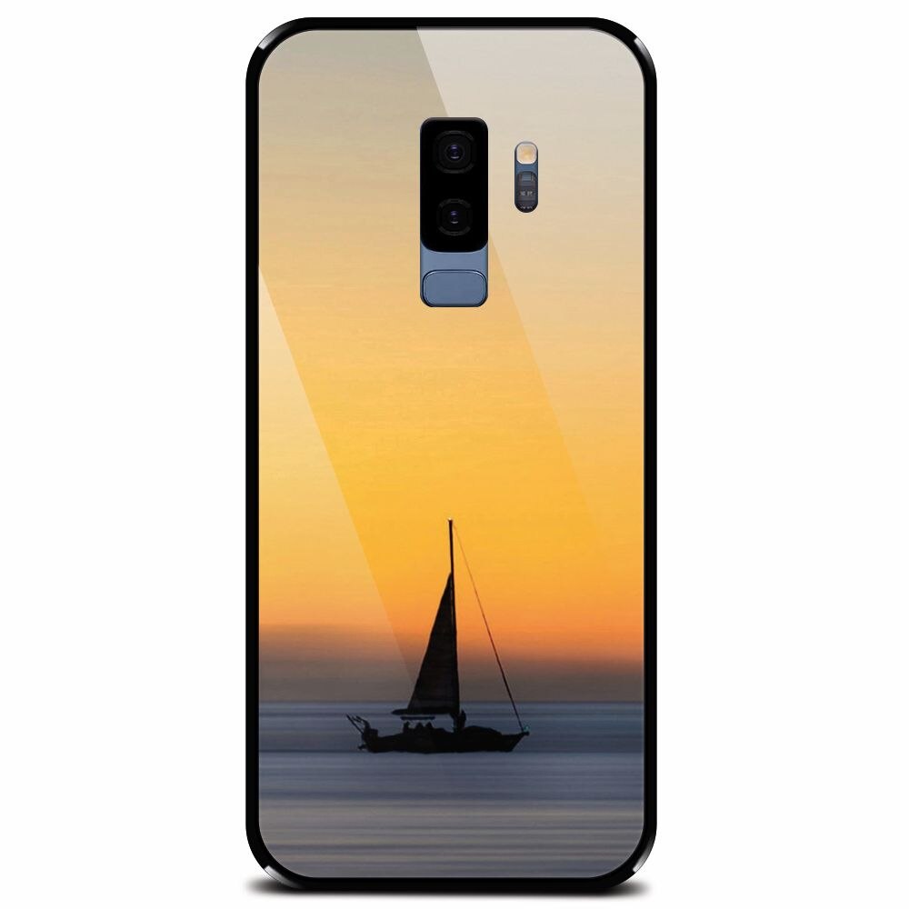 Husa din sticla securizata pentru Samsung Galaxy S9 Plus, Wind Sail Boat Ocean Sunset