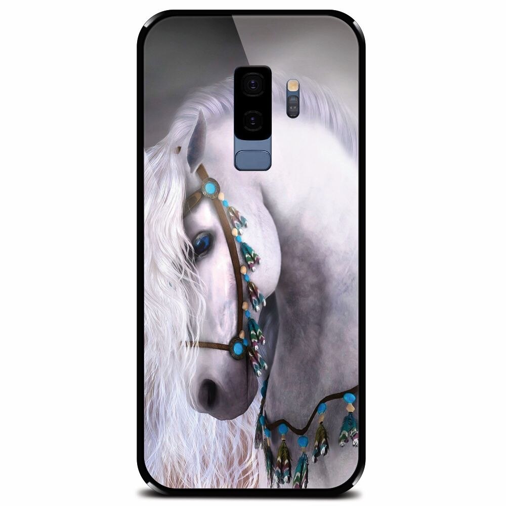 Husa din sticla securizata pentru Samsung Galaxy S9 Plus, White Horse