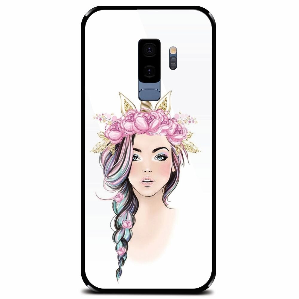 Husa din sticla securizata pentru Samsung Galaxy S9 Plus, Unicorn Girl