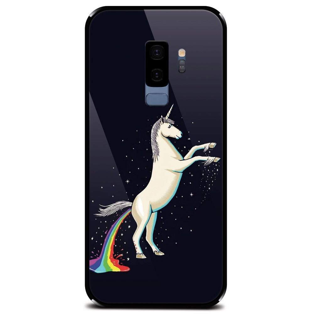 Husa din sticla securizata pentru Samsung Galaxy S9 Plus, Unicorn Shitting Rainbows
