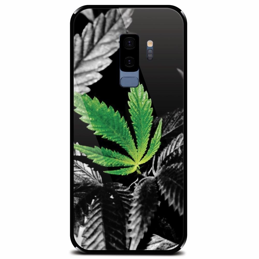 Husa din sticla securizata pentru Samsung Galaxy S9 Plus, Trippy Pot Leaf Green