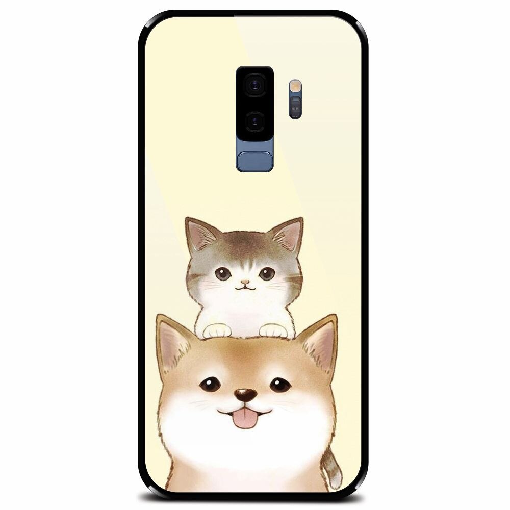 Husa din sticla securizata pentru Samsung Galaxy S9 Plus, Two Cat