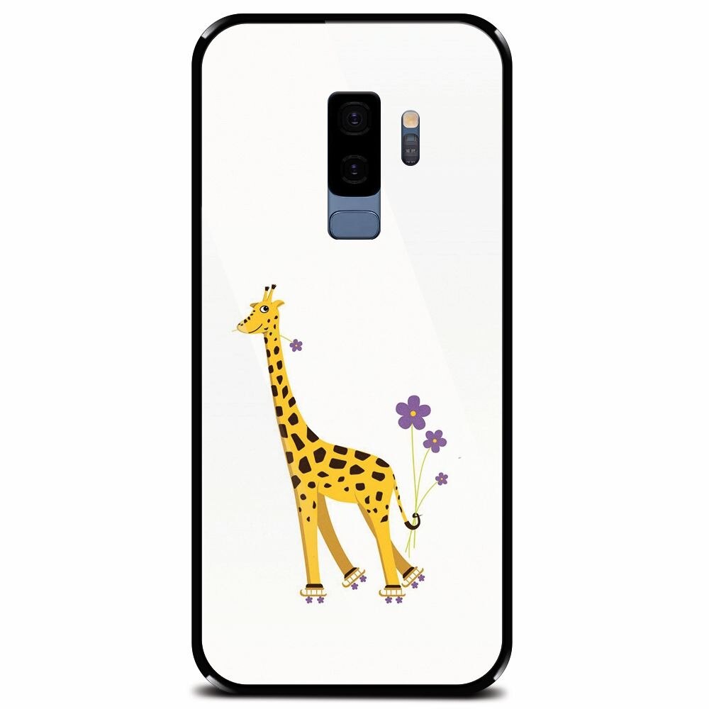 Husa din sticla securizata pentru Samsung Galaxy S9 Plus, Rollerskating Girafe Illustration