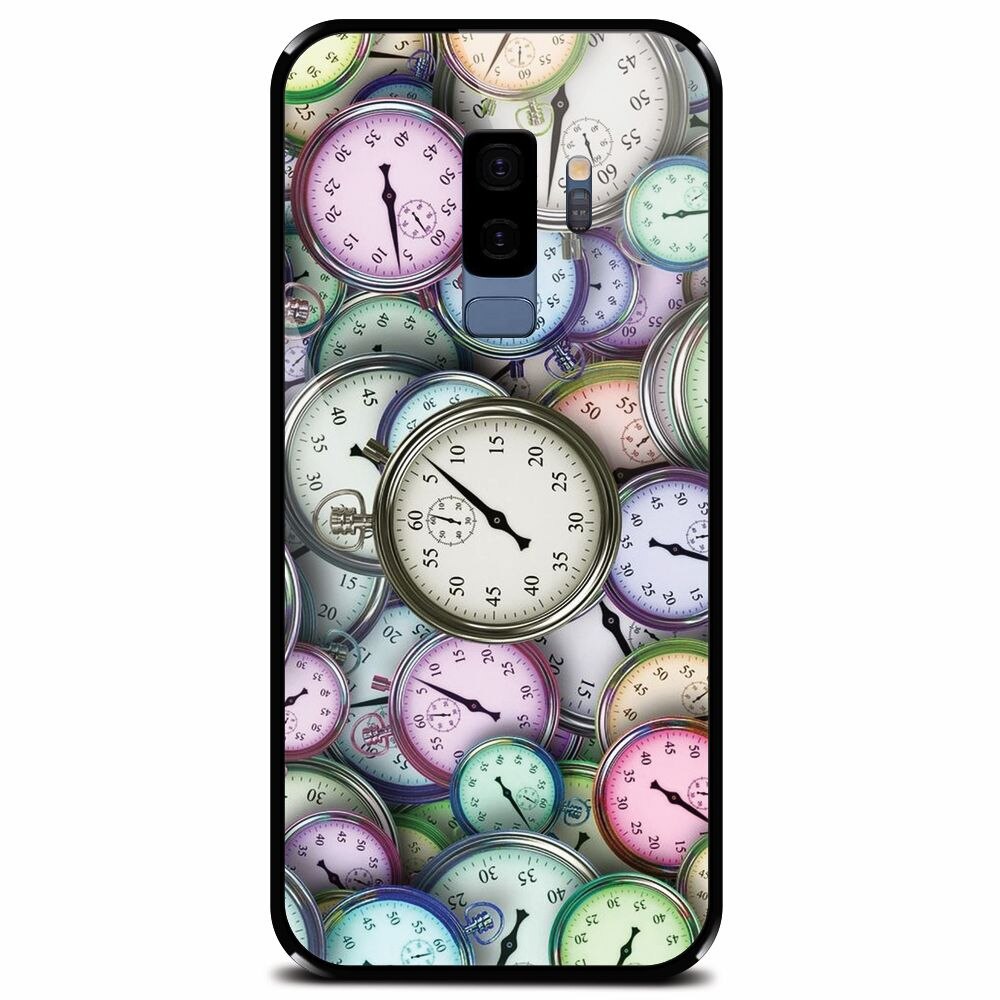 Husa din sticla securizata pentru Samsung Galaxy S9 Plus, Clocks