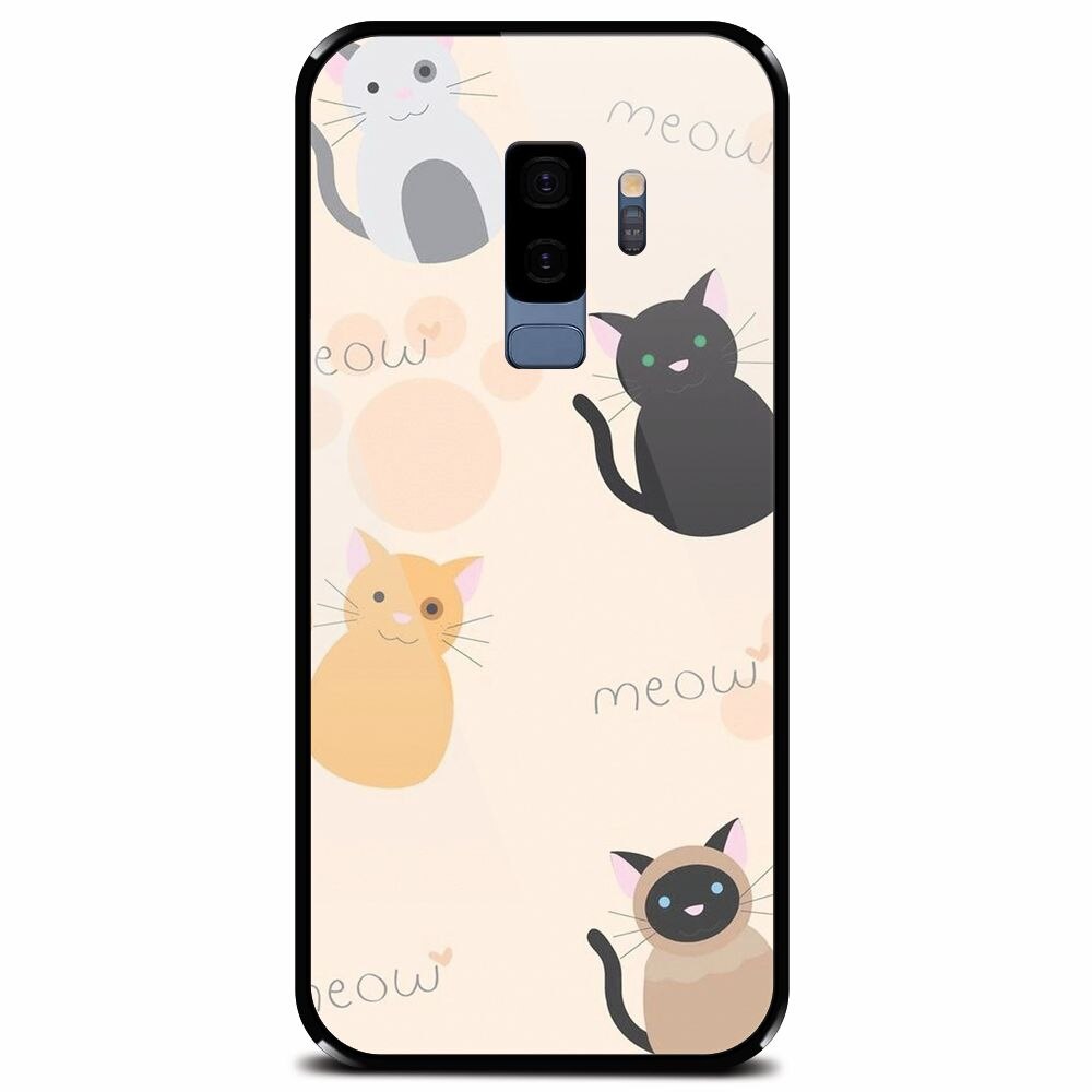 Husa din sticla securizata pentru Samsung Galaxy S9 Plus, Meow