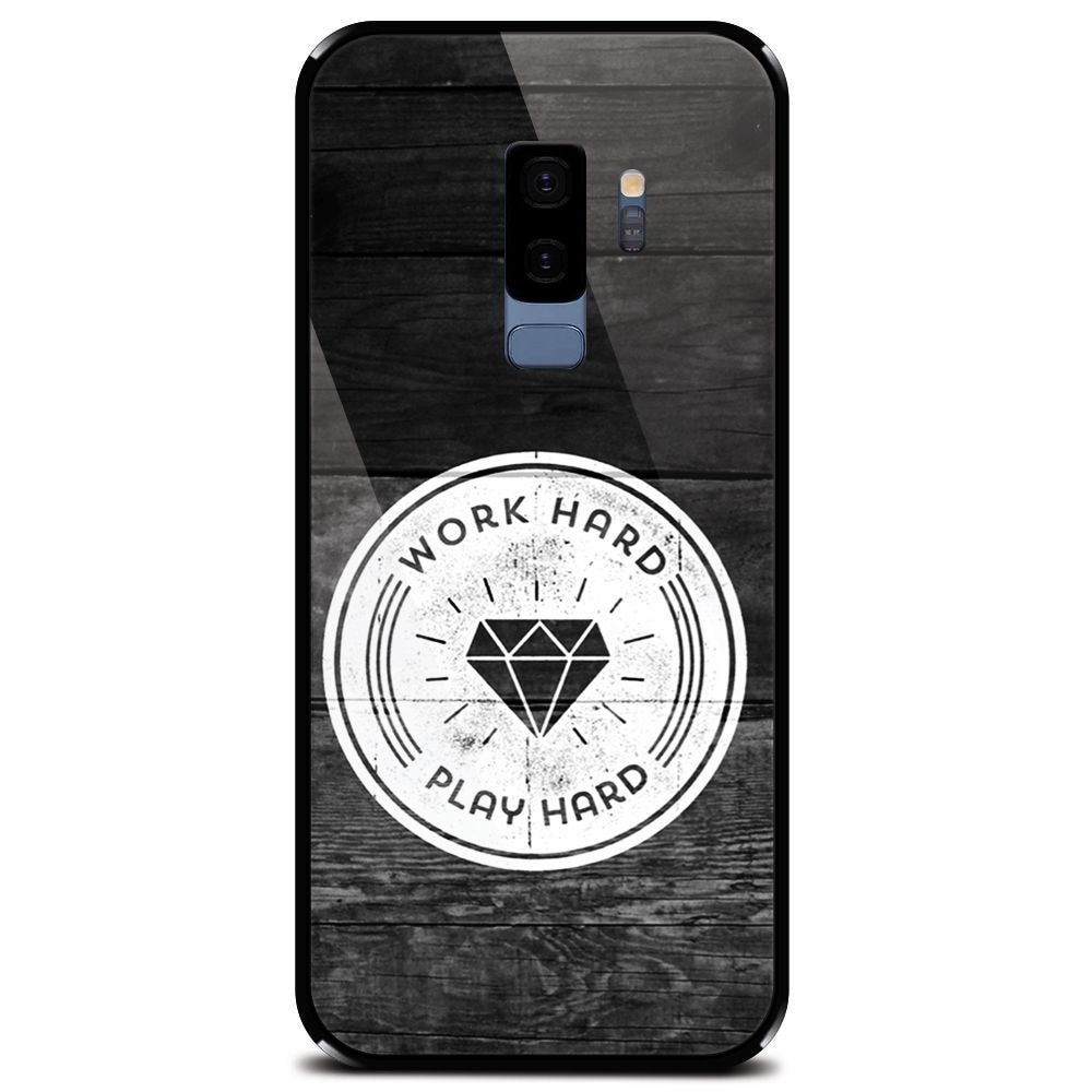Husa din sticla securizata pentru Samsung Galaxy S9 Plus, Work Hard Play Hard