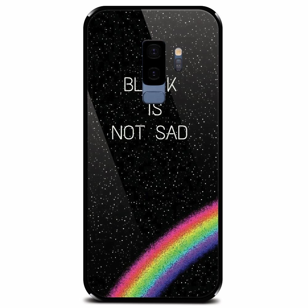 Husa din sticla securizata pentru Samsung Galaxy S9 Plus, Black Is Not Sad