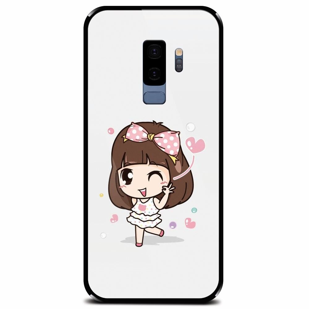 Husa din sticla securizata pentru Samsung Galaxy S9 Plus, Happy Girl