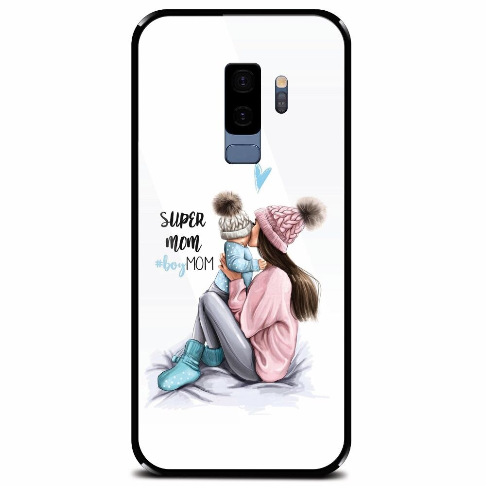 Husa din sticla securizata pentru Samsung Galaxy S9 Plus, Super Mom With Boy