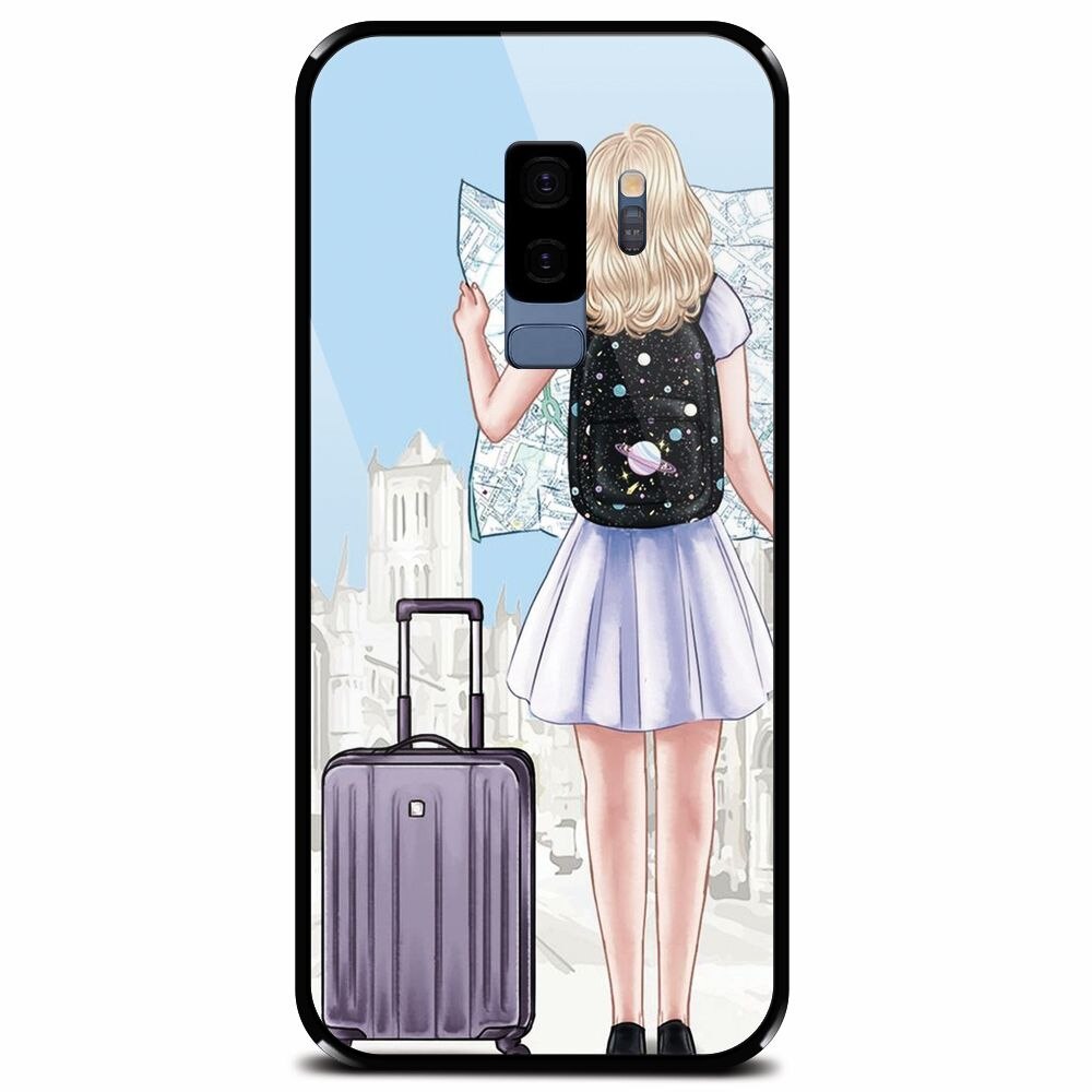 Husa din sticla securizata pentru Samsung Galaxy S9 Plus, Travel Girl Searching On Map